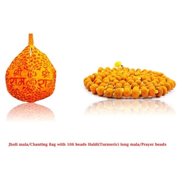 Kamada Combination of Jholi mala/Gaumukhi/chanting bag and exquisite 108 beads Haldi (Turmeric)mala,Spritual Necklace/rosary for Women and Men