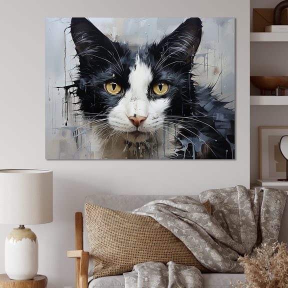 Designart CAT Wall art decor, Cat Wall art, Monochrome Minimalist Feline Portrait , Extra large Canvas wall art, 20x12 inches