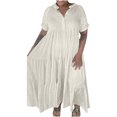 thumbnail image 1 of Robe Maxi Grande Taille Décontractée à Col Rond Robe à Manches Courtes Col Rabattu Femme Unie Robe pour Femme Longues Robes Robe à Manches Courtes en Liquidation, 1 of 4