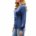 thumbnail image 4 of Women's V Neck Satin Blouse - Long Sleeve Pleated Ruffle Business Casual Dressy Work Tops, 4 of 7