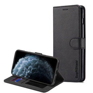Apple iPhone 11 Pro Noir Véritable SupRShield Portefeuille en Cuir à Rabat Support Étui Magnétique