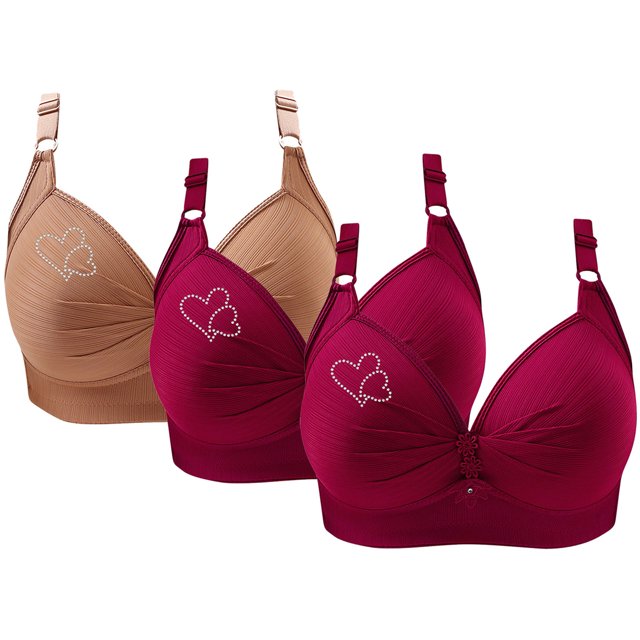 Bras for Women, 3PCS Womans Printing Gathered Together Large Size Daily Bra Underwear No Rims