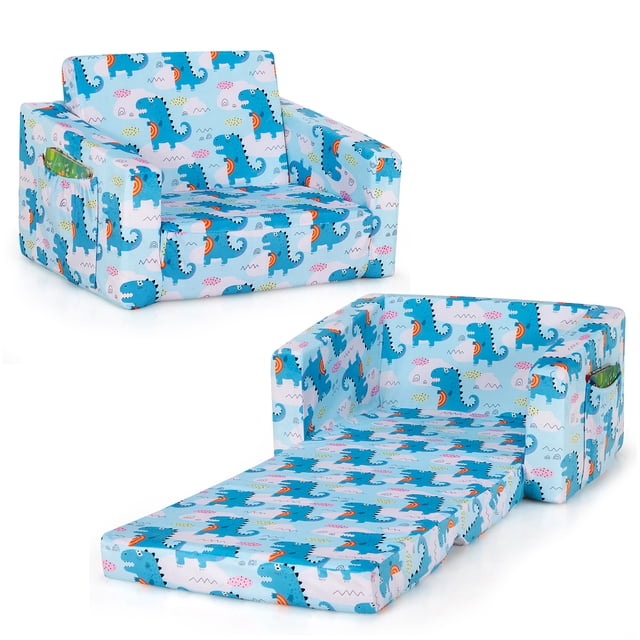 Costway Canapé pour Enfants 2-en-1 Convertible en Chaise Longue, Fauteuil Dépliable avec Pochette de Rangement