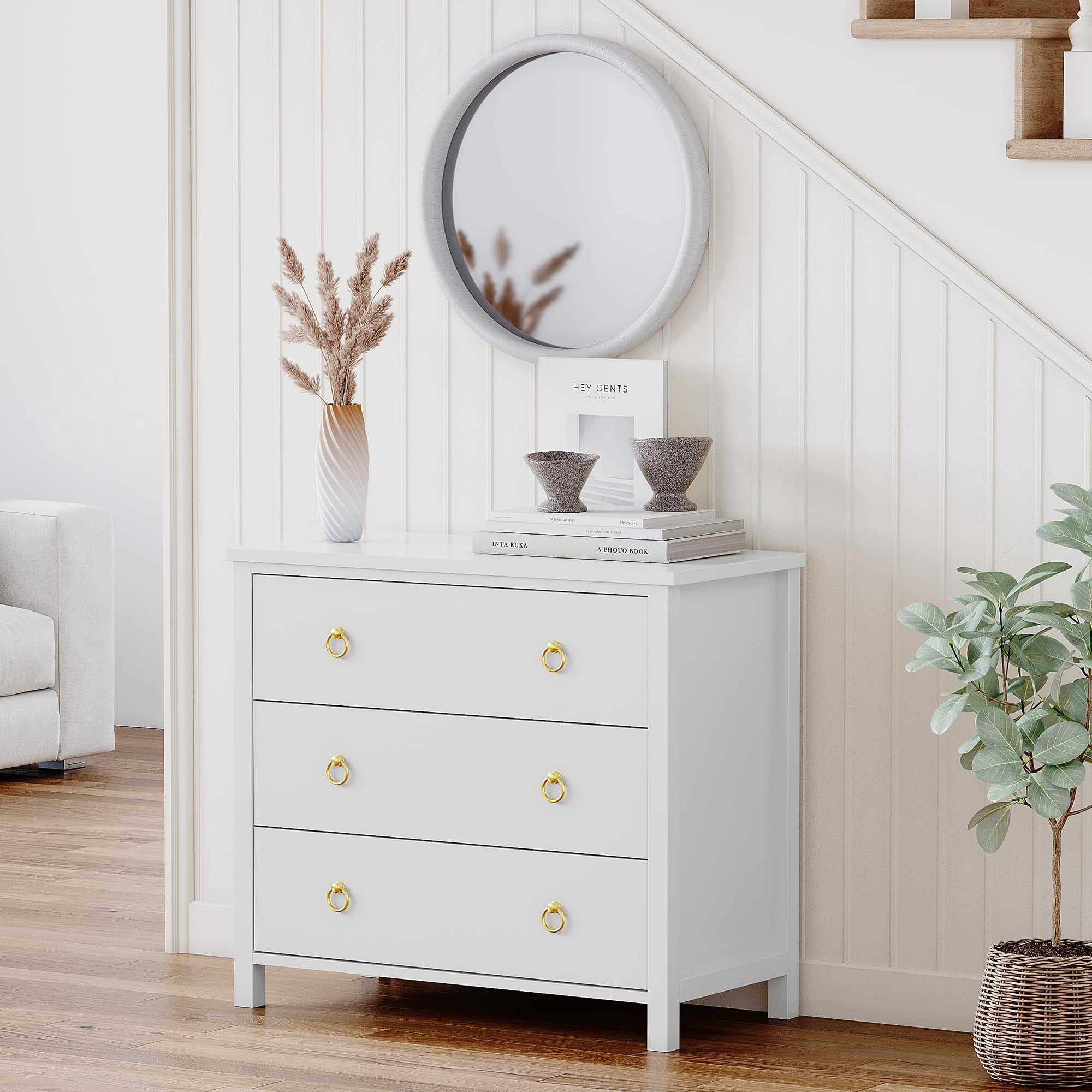 3-Drawer Dresser 47.2" Wide - Extra Deep Storage, Freestanding Wooden Chest of Drawers for Bedroom, Nursery, Living Room, Robot Vacuum-Friendly Design with Anti-Tip,White Modern