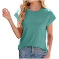 thumbnail image 1 of Plebaso Hauts à Manches Courtes pour Femmes, T-Shirts Décontractés d'Été à Col Rond, Couleur Unie, Tee-Shirt Basique Ample, 1 of 7