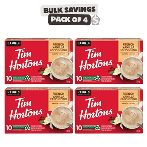 Pack of 4 - Tim Hortons French Vanilla Cappuccino Flavoured Coffee, Single Serve Keurig K-Cup Pods, 10 Count