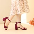 thumbnail image 2 of BLISSFUL STEP Women's Ankle Strap Open Toe Block Heels Sandals Burgundy (Size 7), 2 of 6