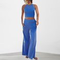 thumbnail image 1 of Ensemble Pantalon 2 Pcs Décontracté Col Rond Poches Tenue de Vacances (Noir S), 1 of 9