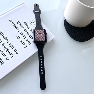 ALMNVO Leather Bands Replacement Strap for Apple Watch Bands 38mm 40mm 41mm,SlimThin Replacement Wristband With Stainless Metal Clasp for Apple Watch Series 7 45 mm Series 6 5 4 3 2 1,black