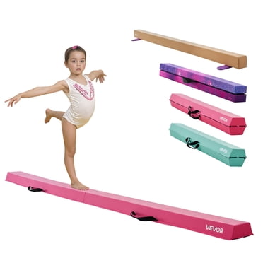 VEVOR Poutre d'Équilibre Pliable de 8 Pi pour Enfants, Poutre de Gymnastique de 200 Lb à Soutien Stable avec Tapis Antidérapants, Équipement d'Entraînement de Gymnastique avec Dessous Antidérapant et Sac de Transport pour Gym à Domicile, Rose