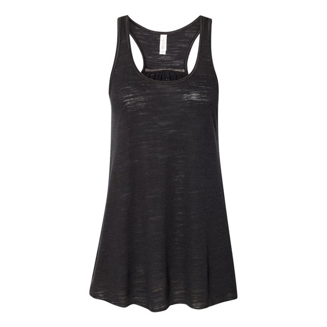 Bella Ladies Flowy Racerback Tank, M, Solid Black Slub