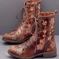 thumbnail image 1 of Cameland Women's Printed Embroidered Boots Over Feet Round Toe Chunky Ankle Boots, 1 of 4