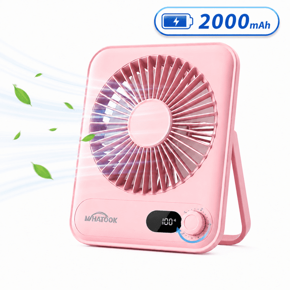 Kidsjoy Desk Fan Battery Operated, Portable USB Rechargeable Fan, 2000mAh 180° Tilt Folding Personal Fan With Power Display, 100 Speeds Ultra Quiet Table Fan for Desktop, Home, Travel