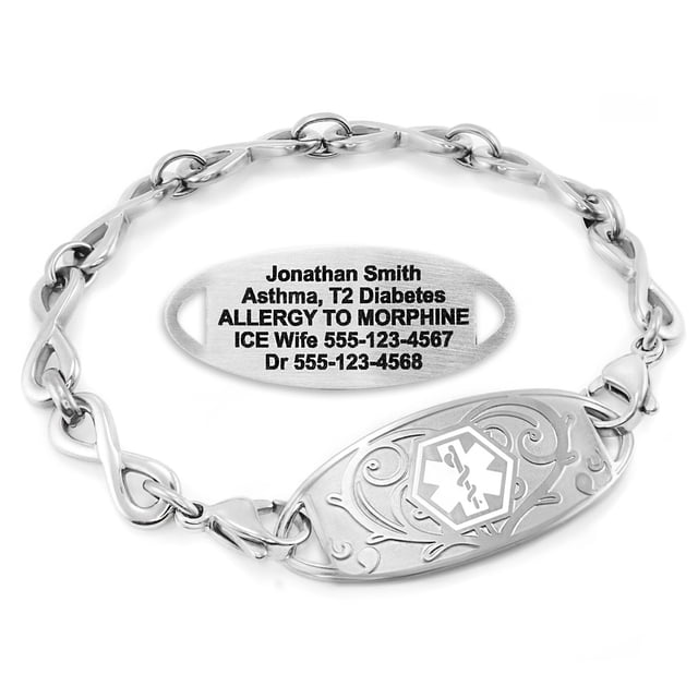 MedicEngraved Stainless Steel Custom Medical Alert Bracelet - 6mm Infinity Link