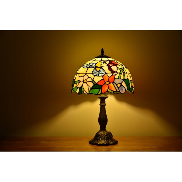 Tiffany Style Hummingbird Desk Lamp LED Table Bedside Lamp Bedroom Stained-Glass 18.1'' Height Bronze Multi-Color