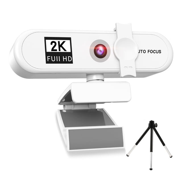 kurtrusly Computer Webcam USB Online Meeting PC Camera with Microphone Wired External Web Cam Camcorder for Office Live Streaming White 2K