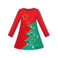 thumbnail image 1 of Girls Dress Red Green Tree Christmas Golden Star Snowman Gift Long Sleeve 4 Years, 1 of 5