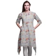 thumbnail image 1 of Bimba Hauts Gris à Feuilles de Chêne et à Imprimé Floral pour Femmes Kurti Asymétrique Robe d'Été pour Filles XSmall, 1 of 6