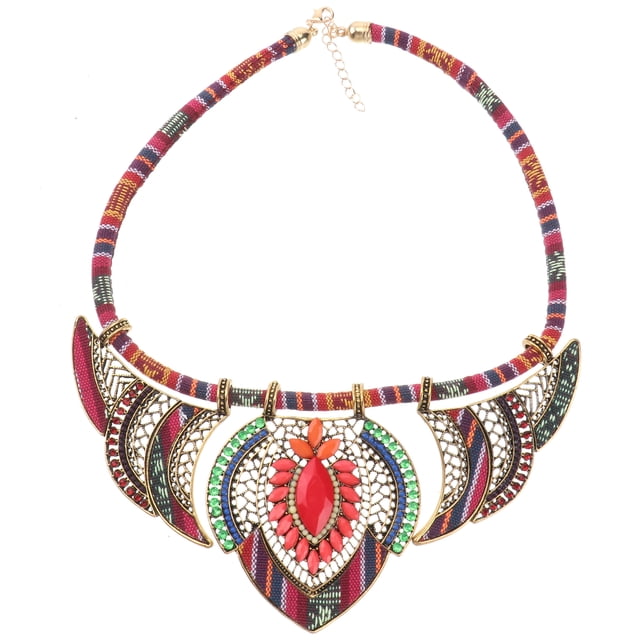 MasteelfCA Collier Ras-du-Cou Ethnique Fait à la Main, Bavette, Colliers Multicolores, Perles Bohèmes, Bijou Déclaration pour Femmes, Bijoux (Rouge)
