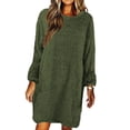 thumbnail image 1 of Innerwin Mini Dresses Solid Color Ladies Sweater Dress Winter Crew Neck Loose Pullover Jumper Army Green XL, 1 of 2