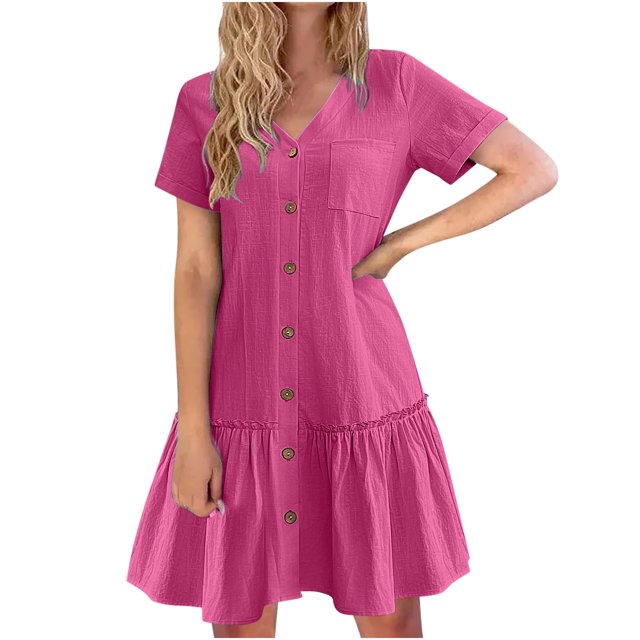 Robes pour Femmes 2024 Été Surdimensionné Vacances Couleur Unie Manches Courtes Fête Plage Robe 50 % de Réduction!