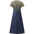 thumbnail image 4 of Lenago Robes d'Été Grande Taille Robes d'Été pour Femmes Imprimé Floral Manches Courtes Col en V Robe Plissée Robes Fluides Fête Plage en Solde, 4 of 5