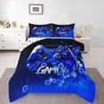 thumbnail image 1 of Erosebridal Blue Video Game Bedding King Comforter Set,Geometric Honeycomb Comforter Sets King Size,Gamepad Gamer Bedding Sets King With Comforter,Gradient Room Decorative,Reversible,3 Pieces, 1 of 8