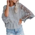thumbnail image 2 of Weiqiqre Hauts pour Femmes Tendance Manches Courtes Col Rond Dentelle Blouse Transparente à Imprimé Floral 3D Hauts, 2 of 8