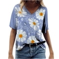thumbnail image 2 of CEHVOM Femmes T-shirt Décontracté Imprimé Floral V-Cou Manches Courtes Pull Tops, 2 of 6