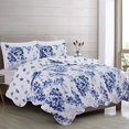 thumbnail image 2 of 3-Piece Reversible Quilt Set with Shams. All-Season Microfiber Bedspread with Floral Print Pattern. Jacqueline Collection (King), 2 of 5