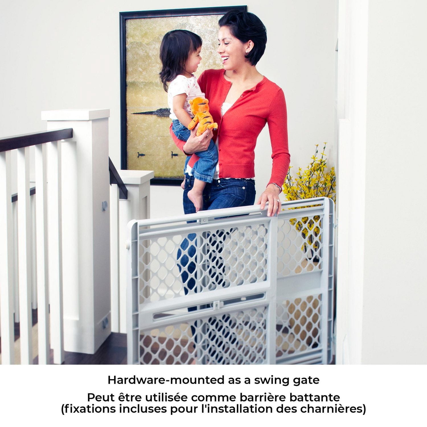 North States Pressure or Hardware-Mount Plastic Supergate Classic Baby or Pet Gate - Light Grey