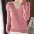 thumbnail image 4 of asjyhkr Tops For Women Long Sleeve Knit Cotton V Neck Sweater Pullover Basic T Shirts Solid Color, 4 of 7