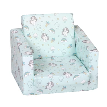 Delsit Fauteuil Lounge pour Tout-Petit 2 en 1 à Ouverture Rabattable en Mousse pour Enfants, Unicorns & Rainbows