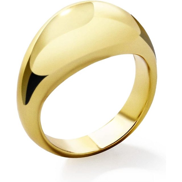 ORUYROP Chunky Rings for Women, 18K Gold Plated Simple Domed Statement Rings Stackable Thick Band Silver/Gold Plated Ring Minimalist Signet Ring, Size 5 to 9