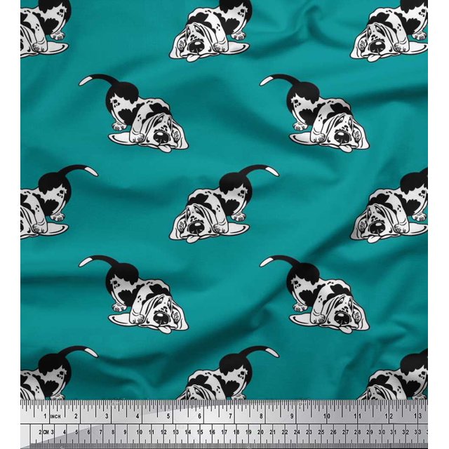 Soimoi Moss Georgette Fabric Basset Hound Dog Print Fabric by Yard 42 Inch Wide