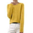 thumbnail image 2 of yoeyez Chandails Légers pour Femmes à Manches Longues Col Ras du Cou Chandail Uni Chandail Léger Doux Tricoté Hauts Bas d'Automne Or S, 2 of 6