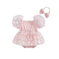 thumbnail image 1 of Faithtur Ensemble 2 Pcs pour Bébé Fille Robe à Manches Courtes Papillon avec Bandeau Nœud Vêtements d'Été, 1 of 8