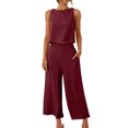 thumbnail image 1 of Birdeem Ensemble 2 Pcs Mode Femme Col Rond Uni Sans Manches Blouse + Pantalon Ample à Poches, 1 of 8
