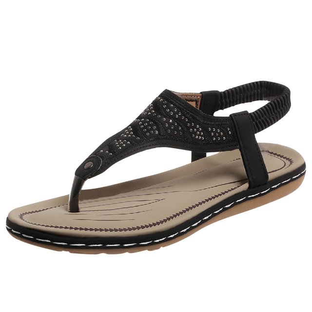 Hyknon Sandals for Women Large Size New Toe Clip Rhinestone Sandals Elastic Flat Shoes Arch Support Comfortable Sandals