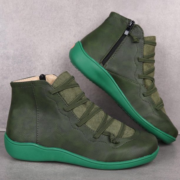EGNMCR Ankle Boots for Women Women's Casual Flat Retro Lace-up