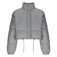 thumbnail image 4 of hoksml Women's Cropped Puffer Jacket with Drawstring Hem, Stand Collar Boxy Zip Front Casual Streetwear Short Jacket, 4 of 5