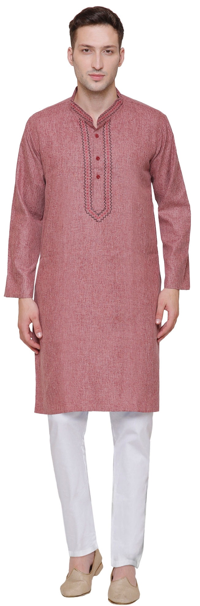 Maple Clothing Cotton Men's Embroidered Kurta Set Indian Apparel (Maroon, XL)