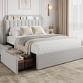 thumbnail image 1 of PIONEERWORKS Queen Bed Frame with Storage Headboard, Boucle Upholstered Platform Bed with Bookcase & 2 Drawers, No Box Spring Needed, Easy Assembly, Grey, 1 of 7