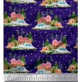 thumbnail image 1 of Soimoi Silk Fabric House,Snowfall & Tree Nature Print Fabric by Yard 42 Inch Wide, 1 of 3