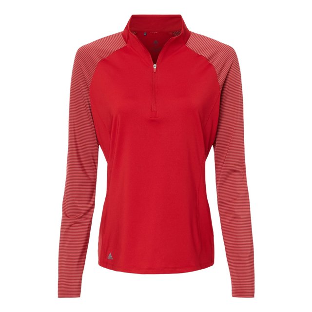 Adidas Chandail à Demi-Glissière à Rayures pour Femmes, TP, Rouge Puissance d'Équipe