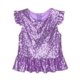 thumbnail image 1 of Oyolan Kids Girls Sequins Ruffled Top Mermaid Costume Flutter Sleeve Peplum Blouse for Carnival Performance Lavender 12, 1 of 7