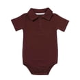 thumbnail image 1 of MIASHUI Barboteuse pour Bébé à Manches Courtes, Col Polo, Tenue de Petit Gentleman, Brun, 0-3 Mois, 1 of 3