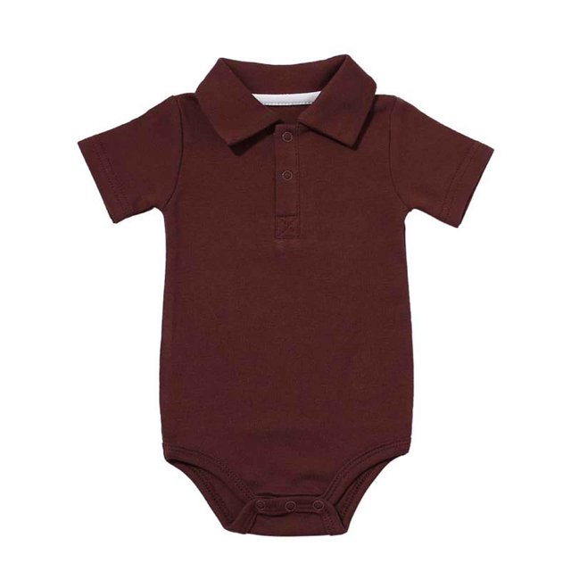 MIASHUI Barboteuse pour Bébé à Manches Courtes, Col Polo, Tenue de Petit Gentleman, Brun, 0-3 Mois