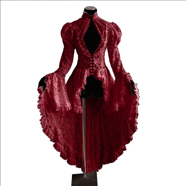 EGNMCR Robes de Fête pour Femmes Robe Rétro pour Femmes en Dentelle Patchwork à Col Montant, Manches Évasées, Coupe Ajustée