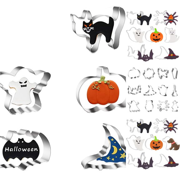 Ensemble d'Emporte-pièces d'Halloween en Acier Inoxydable, Grand Moule de Cuisson en Métal pour Friandises de Fête, Décor des Fêtes et Projets de Pâtisserie à Thème Automnal